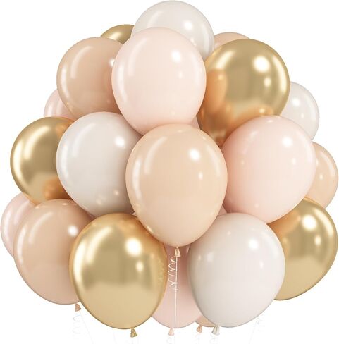 White Sand Gold Balloons Set, 12 Inch Double Stuffed Blush Beige Boho Party Balloons with Metallic Chrome Gold Neutral Cream Nude Latex Balloon for Birthday Baby Bridal Shower Wedding Party Decoration in Kuwait