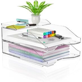 Acrylic Paper Letter Tray, 3-Tier Stackable Clear Desk File Organizer and Storage Paper Holder for Office, School and Home Use