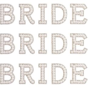 15pcs Rhinestone Iron on Patches,Glitter Bride Rhinestone Pearl Stick on Letters Patches Fabric Applique Letters for Clothing Hats Shoes DIY Craft Supplies