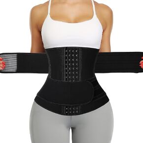 KIWI RATA Neoprene Sauna Waist Trainer Corset Sweat Belt with 2 Straps for Women C-bones Compression Workout Fitness Double Cincher Belts,#3 Hooks Black,X-Large