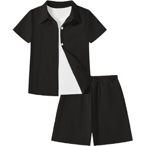 Boys 2 Piece Outfit Button Down Short Sleeve Shirt and Shorts Sets with Pockets