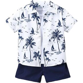 SOLY HUX Toddler Boy's 2 Piece Outfits Tropical Print Short Sleeve Button Down Hawaiian Shirt and Shorts Set