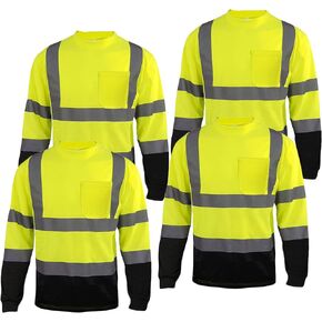 Apparel High Visibility Shirts, Long Sleeve Hi Vis Reflective Safety Shirts with Pocket for Men