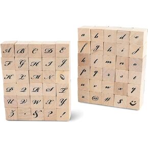 Juvale Wood Rubber Stamps for Crafting, Calligraphy Alphabet Stamp Set (60 Pieces)