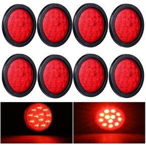 4inch Round Red LED Trailer Tail Lights (Pack of 8) Grommet Plug Included Stop Turn Signal Lights for Truck Trailer RV Boat Bus Waterproof