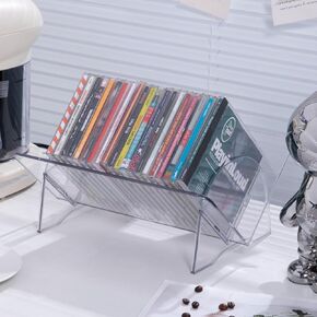 2 Pack CD Holder, Clear Plastic CD Organizer, DVD Holder CD Storage Shelf, Hold Up to 48 CDs