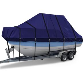 900D T Top Boat Cover -Heavy Duty Boat Cover, Waterproof T Top Hard Top Boat Cover, Trailerable Center Console Boat Cover, 26-28' Long, Beam Width Up to 116", Gray