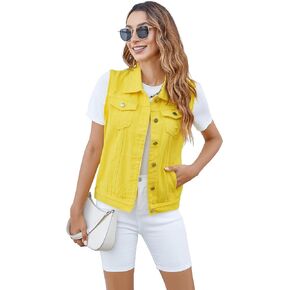 Women's Vests Denim Jacket Sleeveless Slim Fit Distressed Crop Coats with Pockets