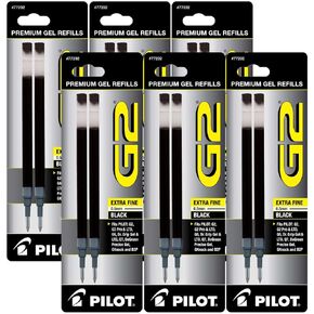 Pilot G2 Gel Ink Refill for Rolling Ball Pens, Extra Fine Point, Black Ink (PIL77232-6PACKS)