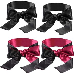 4 Piecrs Silk Satin Blindfold Eye Cover Silk Sleeping Mask Valentine Gift Blindfold Tie 150cm / 59" (Black and Black Red)