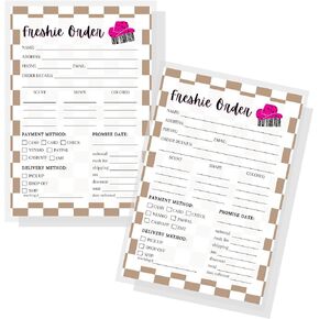 Freshie Order Forms | 50 pk 5x7" Scent Label for Customer Re-Orders Bulk Tan Checkered for Custom Orders Sheet Care Instructions