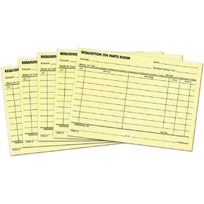 Requisition on Parts Room Form - 5-Pack (1-Part, Canary Yellow) (Car Parts Order Form) (5 Pads of 100)