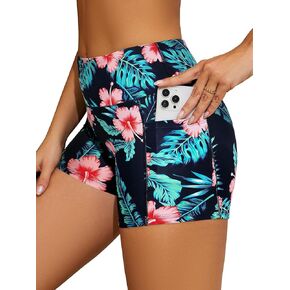 SHEKINI Women Swim Shorts Bathing Suit Bottoms High Waisted Tummy Control Board Swimsuit with Pockets