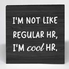 HR Gifts Black Office Wood Box Sign, HR Human Resources Office Desk Decor, Funny Office Signs Gifts for HR, I'm Not Like Regular HR I'm Cool HR Wooden Box Block Sign for Office Shelf Decor