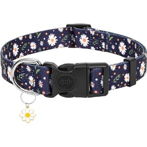 Athbavid Floral Dog Collar, Flower Print Dog Collars with Cute Charm, Adjustable Dog Collars for Small Medium Large Dogs,Pet Girl Boy,Running Walking Playing Exercise,Wedding Holiday