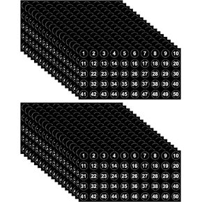 50 Sheets 1 to 50 Number Stickers Consecutive Black Vinyl Number Labels 0.4 Inch Self Adhesive Decal for Inventory, Storage, Boxes, Classification, Organizing, Indoors and Outdoors (Black and White)
