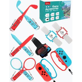 18-IN-1 Sports Accessories Bundle, Compatible with Nintendo Switch Joy-Con Controller, Made for Golf, Soccer, Volleyball, Bowling, Tennis, Badminton, Swordplay, Play with Friends and Family Together in Kuwait