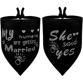 Engagement Gift, My Humans are Getting Married Dog Bandana, Wedding Dog Bandana, Pet Scarf for Small, Medium, Large Dogs 2 Strip (Diamond Black)