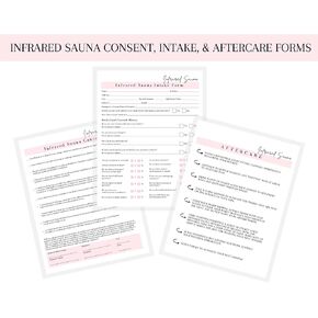 Infrared Sauna Intake, Consent, and Aftercare Form | 75 Pack | 8.5 x 11" A1 Forms | Clients Signature | Client Forms Bundle | White and Pink Design