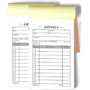 2-Pack Invoice Booklet, Carbon Duplicate Copy Sales Receipt Form, Invoice Booklet for Stores, Warehouses, Offices, and Restaurants, 3.4x5.5 Handheld, 100 Sets, 2-Part Carbonless-White/Yellow.