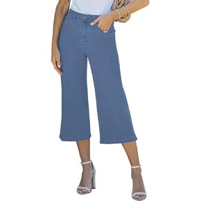 Vetinee Wide Leg Capri Jeans for Women High Waisted Stretch Cropped Baggy Denim Capris Dressy Pants
