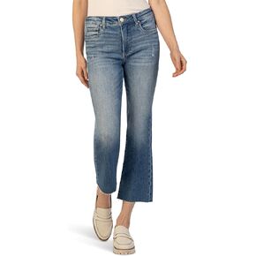KUT from the Kloth Kelsey High-Rise Fab AB Ankle Flare with Raw Hem in Perceptual