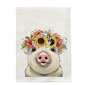 Pig Tea Towel - Sunflower Pig Flour Sack Towel - Pig Kitchen Towel - Pig Lover Gifts - Pig gifts for mom - Handmade - Farmhouse Kitchen Decor -