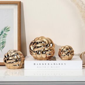 3 Pcs Gold Knot Decor, Link Decor, Coffee Table Decor, Decor Books, Bookshelf Decor Accents, Ceramic Decorative Objects, Modern Home Decor Aesthetic, Minimalist Book Shelf Decor,3 Sizes