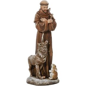 Painted Stone Resin Saint Francis with Animals Sculpture, 8 Inches