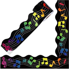 66Ft Musical Notes Bulletin Board Borders Self Adhesive Black Colorful Musical Note Trim Border Stickers Roll for Music Teacher Supplies Back to School Classroom Home Wall Decor