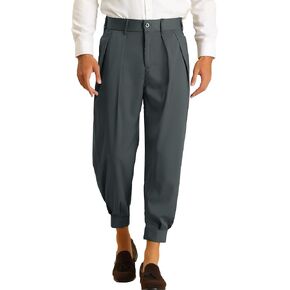 Lars Amadeus Cropped Formal Pants for Men's Solid Color Double Pleated Tapered Dress Pants