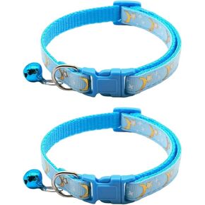 Reflective Cat Collars with Bell Moons Stars 2 Pack Girl Boy Pet Kitten Collar Adjustable 7.5-12.5 Inch (6pack-A)