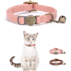 Vintage Style Leather Breakaway Cat Collar - Adjustable, Durable, Retro Bell - Suitable for All Types of Cats and Small Dogs (Brown)