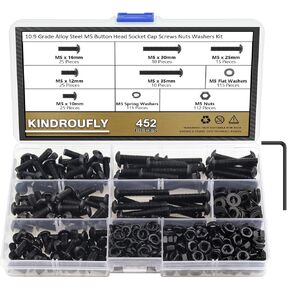 287 Pieces Black M6 x 10/12 /16/20 /25/30 mm Button Head Socket Cap Screws Nuts Washers Assortment Kit, 10.9 Grade Alloy Steel