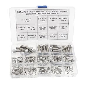 #2-56#4-40#6-32#8-32#10-24 1/4"-20 5/16"-18 UNC 304 Stainless Steel Socket Head Cap Screws Assortment Kit
