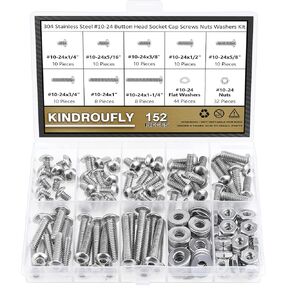 58 Pieces 1/4-20 x 1/2", 3/4", 1", 1-1/4", 1-1/2", Hex Socket Head Cap Screws Nuts Assortment Kit, 304 Stainless Steel, Fully Machine Thread