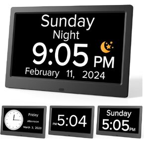 10 Inch Digital Calendar Alarm Clock, Large Display Dementia Clocks with Day and Date, DST and Remote Control, Gift Clocks for Seniors, Alzheimer’s and Vision Impaired (Black).