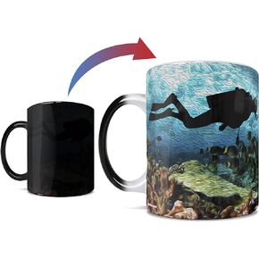 كوب Morphing Mugs Ocean - شعاب مرجانية للغوص - كوب سيراميك حساس للحرارة متغير اللون بوزن 11 أونصة - يتم الكشف عن الصورة عند إضافة سائل ساخن!