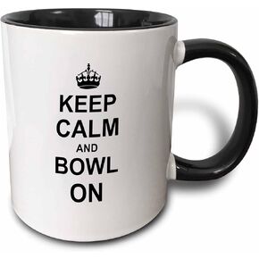 3dRose Keep Calm carry on bowling-gift for bowlers-black white Mug, 11 oz