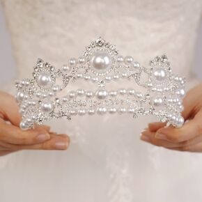 Wedding Tiara for Bride Pearl Tiaras and Crowns for Women Rhinestone Birthday Crown for Girls Pearl Hair Accessories for Christmas Halloween Pageant Prom