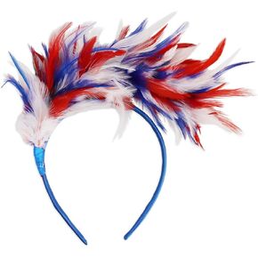 4th of July Womens Feathers Fascinator Headband Hat Party Costume,Memorial Day, Labor Day, Veteran's Day Red White Blue