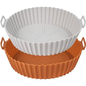 TEMBLE Air Fryer Silicone Liners Round 2 Pack 8.6 Inch Airfryer Liners 4-7 QT Reusable Air Fryer Liners Silicone Pot Oven Liner Baking Tray, Air Fryer Basket Silicone Mat Bowl Air Fryer Accessories