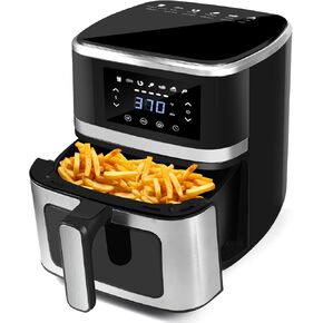 مقلاة هوائية LKJ، مقلاة هوائية سعة 5.3 كيو تي مع نافذة عرض، 7 فرن مقلاة هوائية كبير مُعد مسبقًا مع شاشة لمس رقمية ذكية، سلة غير لاصقة وآمنة للغسل في غسالة الأطباق، ملقط مطبخ، رف مع أسياخ in Kuwait