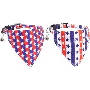 American Flag Cat Collar with Bell Sunflower Star Adjustable 4th of July Breakaway Cat Kitten Collars for Independence Day