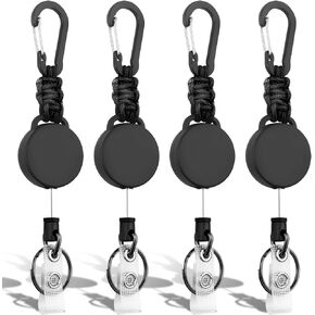 Retractable Keychain 4 Pack Heavy Duty Key Rings Retractable Lanyard Badge Holder with Steel Cord Carabiner ID Holder Lanyard Retractable Key Fob Key Ring