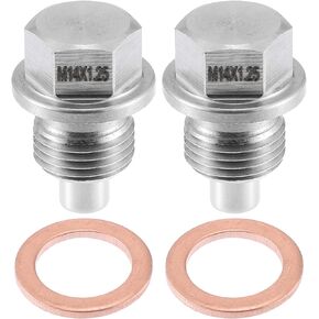 Magnetic Engine Oil Drain Plug M14x1.25 Stainless Steel with Copper Washer (Pack of 2)