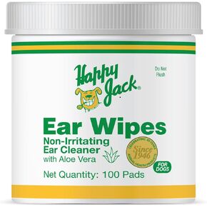 HAPPY JACK Dog Ear Wipes with Aloe, Ear Wipes for Dogs to Soothe Itch and Discomfort from Dog Ear Infection, Aloe Vera-Cucumber Dog Ear Cleaner Wipes are Great for Dog Itchy Ear Relief, 100 Ct