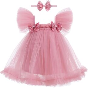 Tutu Dresses for Toddler Girls Rainbow Ruffle Layered Tulle Princess Dress with Sparkly Headband