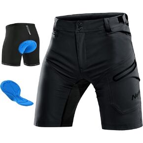 شورت رجالي لركوب الدراجات الجبلية مع بطانة ثلاثية الأبعاد MTB لركوب الدراجات وركوب الدراجات، بطانة مبطنة فضفاضة سريعة الجفاف وخفيفة الوزن، جيوب بسحاب، أسود، M in Kuwait
