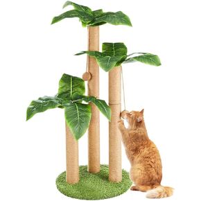BNOSDM 35" Tall Cat Scratching Posts for Adult Cats Coconut Tree 3 Sisal Rope Claw Scratcher Dangling Ball Kitten Scratch Post Kitty Activity Center for Indoor Outdoor Cats Kittens